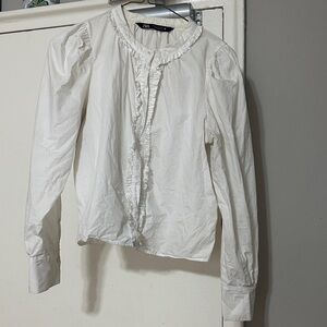 Zara Ivory Ruffle Front Shirt